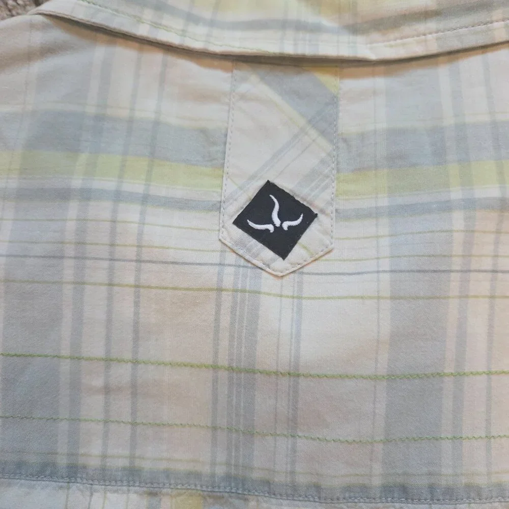 Prana Short Sleeve Button up Shirt Mens L Plaid Pocket Surf Casual Hiking Nature - Picture 9 of 10